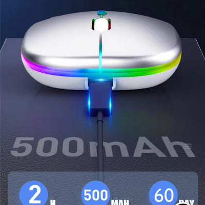 Wireless Slim Mouse with Colorful LED Lighting, Bluetooth, Rechargeable Battery and Type C interface (White Color)