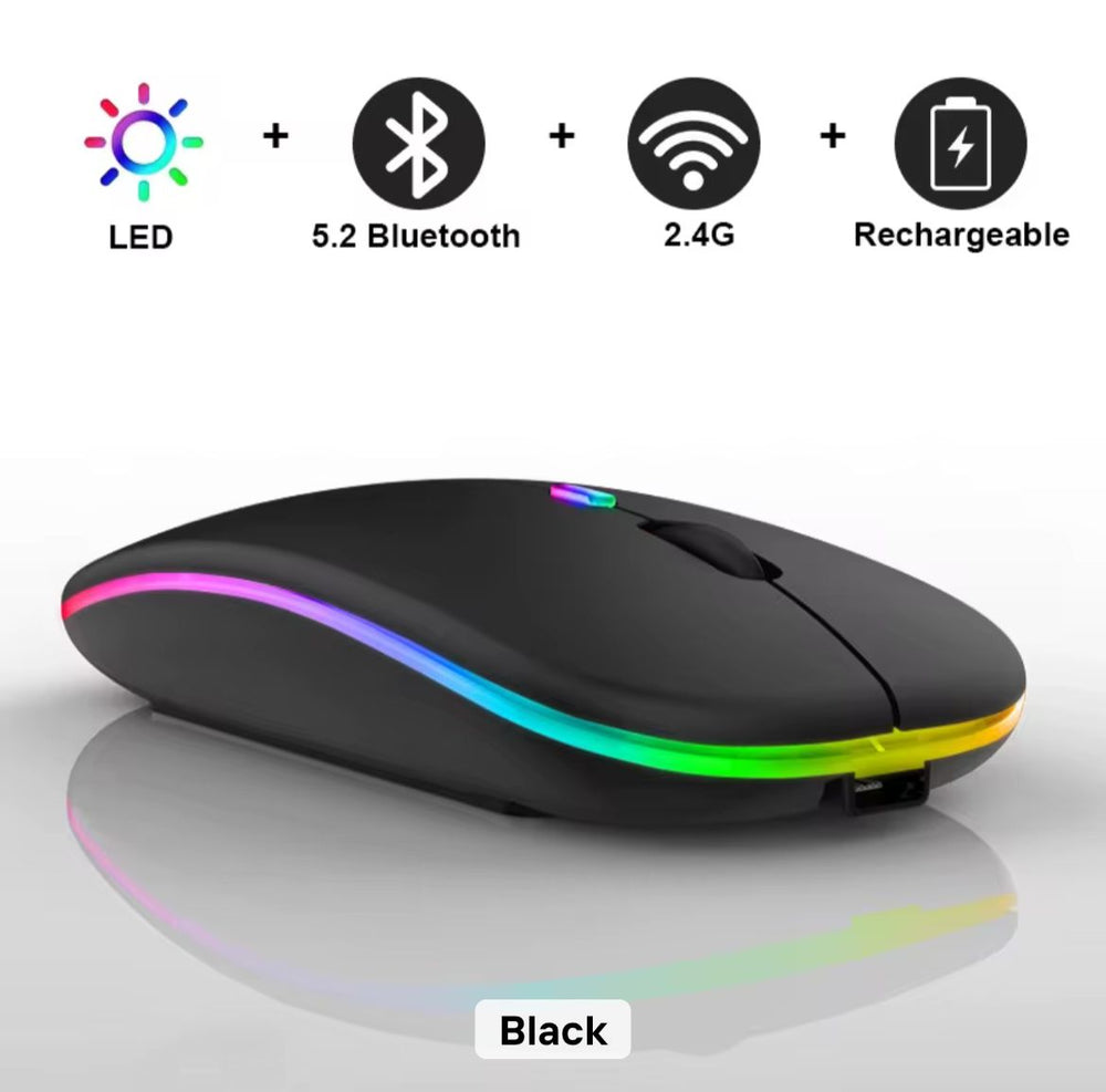 Wireless Slim Mouse with Colorful LED Lighting, Bluetooth, Rechargeabl