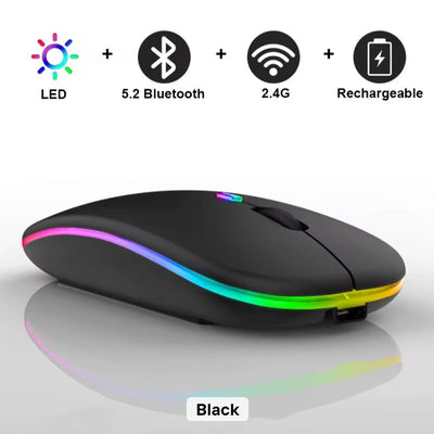 Wireless Slim Mouse with Colorful LED Lighting, Bluetooth, Rechargeabl