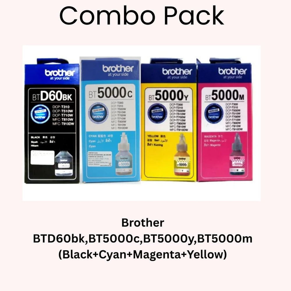 Combo Pack: Brother BTD60BK / BT5000C / BT5000Y / BT5000M Original Ink Bottle