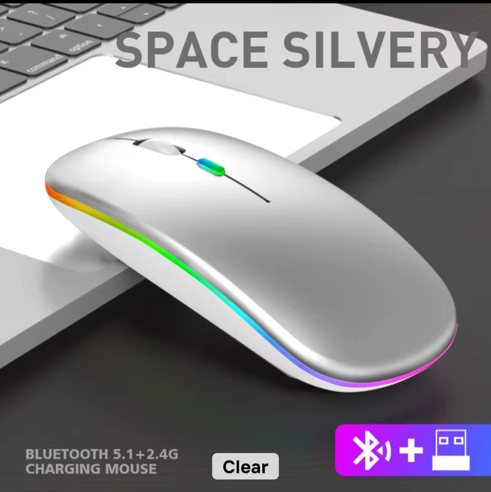 Wireless Slim Mouse with Colorful LED Lighting, Bluetooth, Rechargeabl