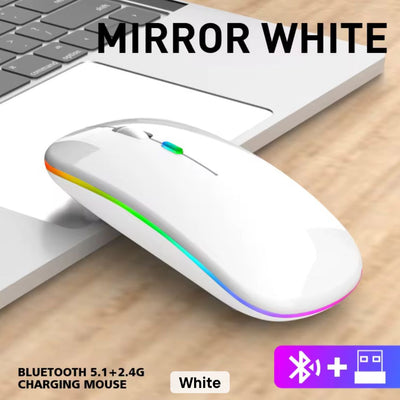 Wireless Slim Mouse with Colorful LED Lighting, Bluetooth, Rechargeable Battery and Type C interface (White Color)